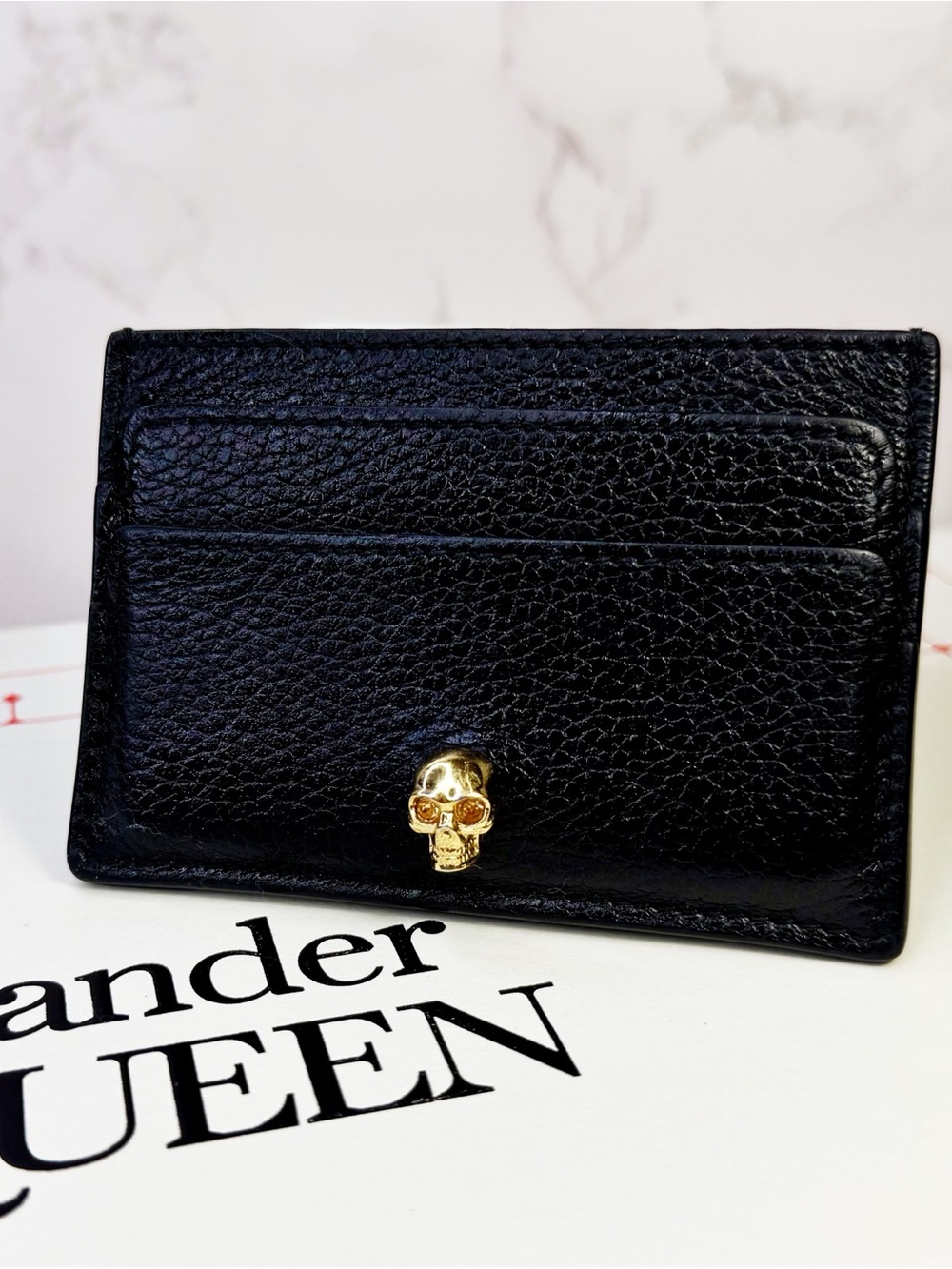 Alexander McQueen Black Leather Crystal Skull CardHolder